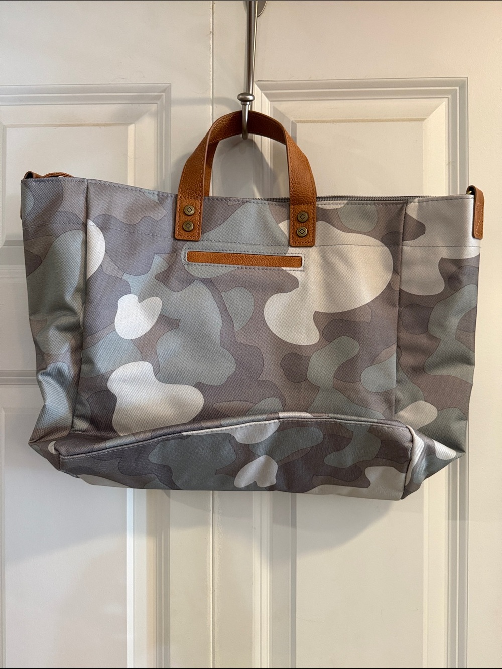 thirty-one Neutral Camo Tote with Brown Leather Trim